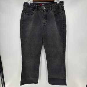 Classic Blues Straight Jeans Womens 12 Faded Black Denim Cotton Stretch Mid Rise